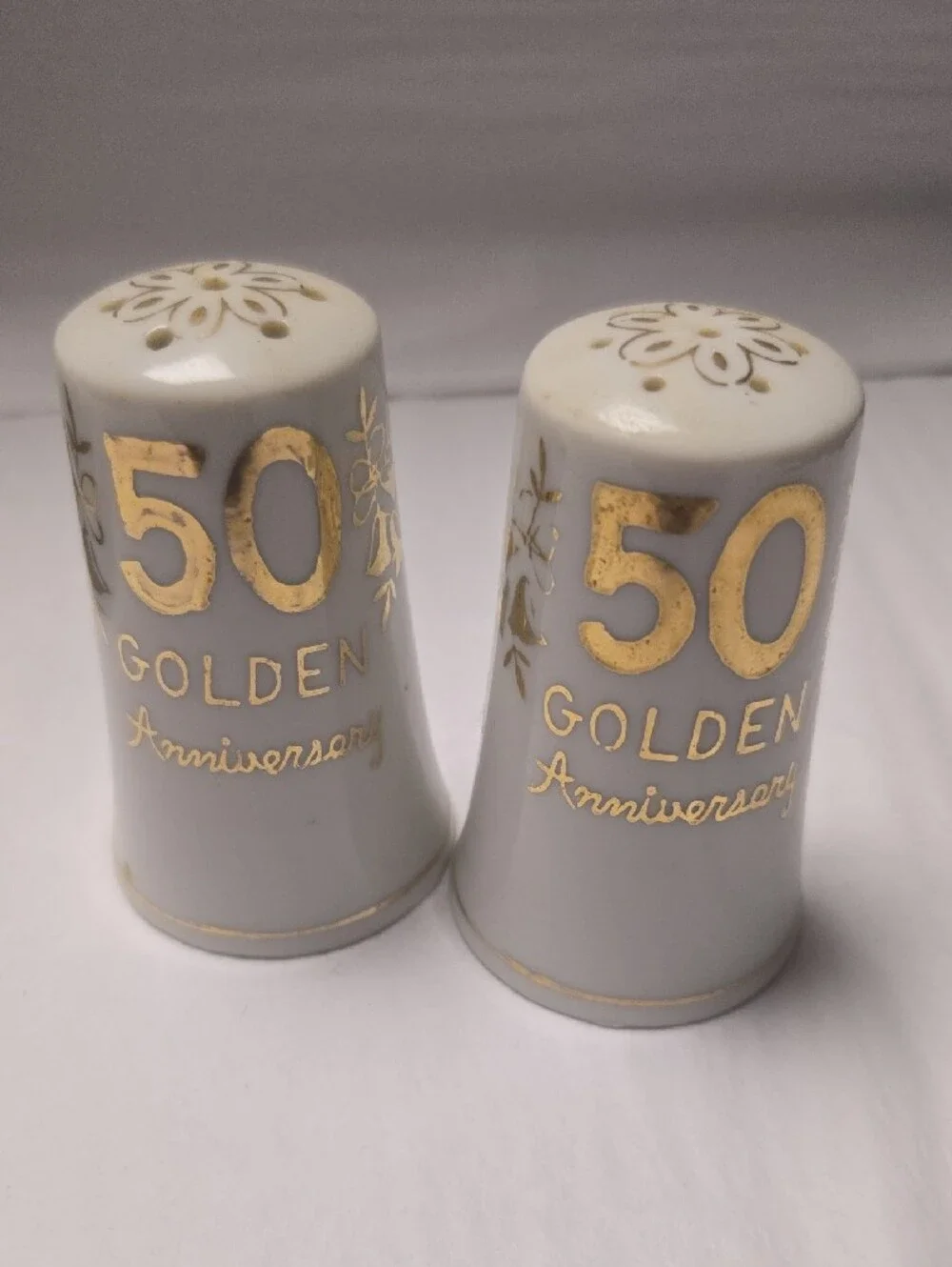 Golden 50th Anniversary Porcelain Plate, S&P, Cup/Saucer